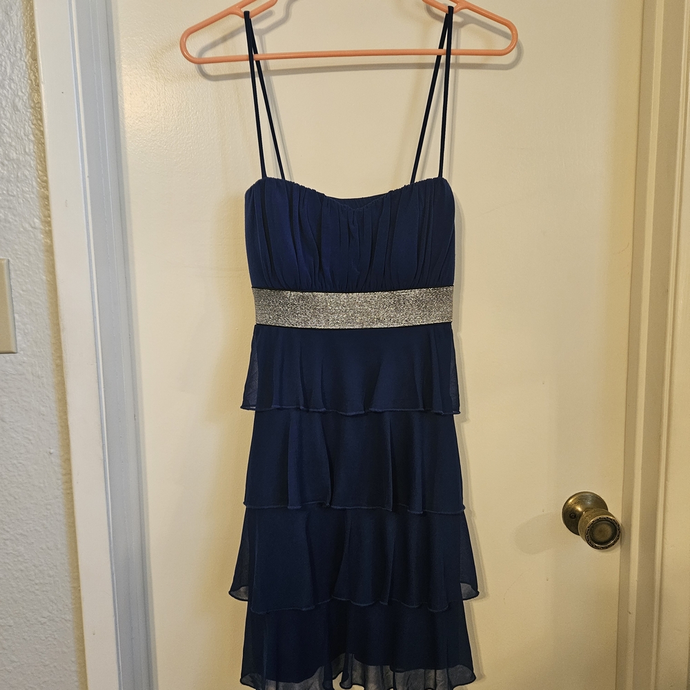 Sweet Storm Navy Blue Tiered Mini Dress with Silver Band